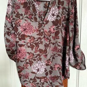 Maurices Pink and Brown Floral Blouse